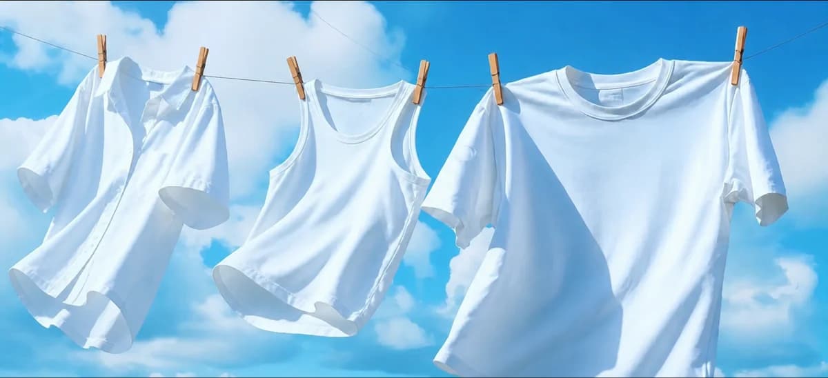 Freshly washed shirts drying on a line