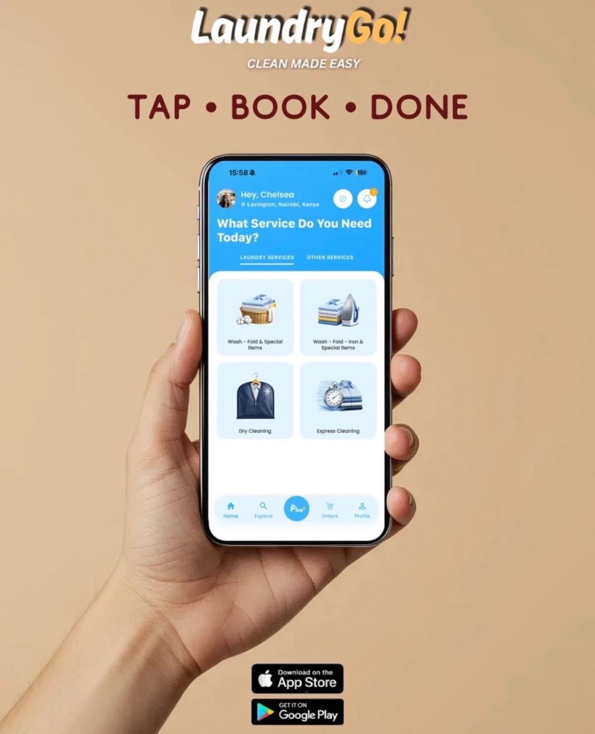 The LaundryGo app: tap, book, done